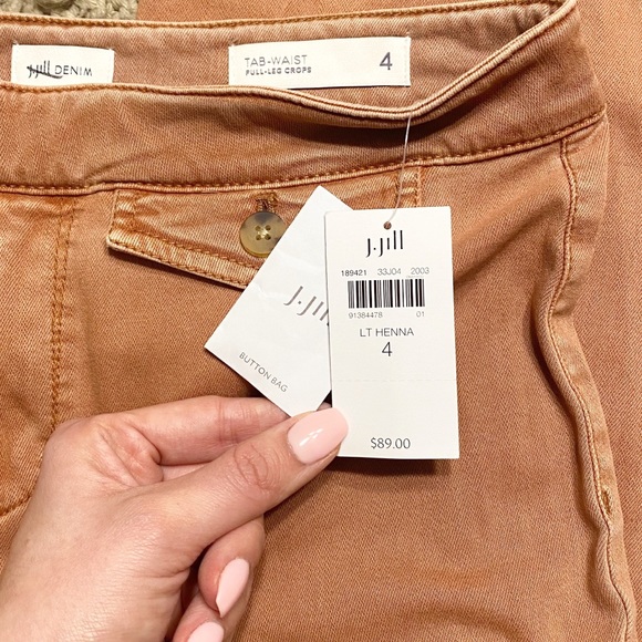 Women's Tab-Waist Full-Leg Denim Crops Pants - Picture 7 of 7